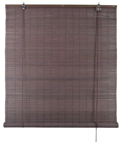 DEFACTO Bambusrollo Sonnenschutz Sichtschutz Seitenzugrollo Lichtfilter Bambus Jalousie Lüftung Rollo für Fenster Tür Terrasse Balkon Garten (140 x 160 cm, Dunkelbraun)