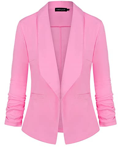 LADI TREND Damen-Blazer, vorne offen, lässig, 3/4-Ärmel, Arbeitsanzug, Bürojacke, Schalkragen mit Taschen, F-pink, XL