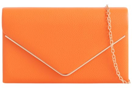 LeahWard Faux Leather Clutch Bag With Chain Strap (L.Orange)