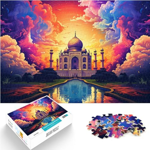 Spielzeug-Puzzle, farbenfrohe Psychedelie des Taj Mahal in Indien, 1000 extragroße Teile, Holzpuzzle für Familienspaß und Spieleabend, 1000 Teile (50 x 75 cm)