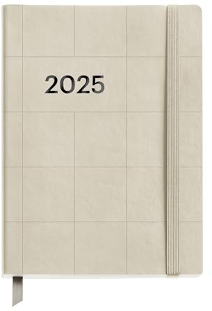Miquelrius - Kalender 2025, Größe: 122 x 168 mm, Wochenplaner, flexibler Einband aus genähtem Kunstleder, Papier 80 g/m², Spanisch, Englisch und Portugiesisch, cremefarben