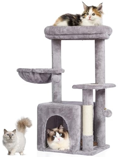 VEVOR Arbre à Chat, 80 cm, Tour d'escalade à Chats avec griffoir en sisal, Niche, hamac, perchoir supérieur, Plate-Forme de Saut, Balle Suspendue, Maison pour Chats activités d'intérieur, Gris Clair