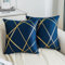 Kissenbezug 50 x 50 cm Dunkel Blau Sofakissen Herbst Kissenbezüg mit Gold Geometrie Linie Kissenhülle Modernes Dekokissen Samt Zierkissen 2er Set für Schlafzimmer Couch Sofa Bett