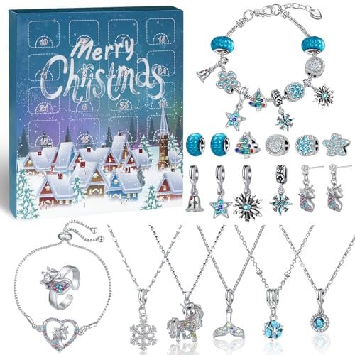Raoclay Adventskalender Mädchen Kinder, Adventskalender Schmuck 2024 Basteln, Armband Weihnachtskalender Mädchen Geschenk, Bettelarmband Halsketten Ringe Ohrringe für Teenager 5 6 7 8 9 10 11 12 Jahre