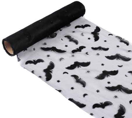 Aublinto Halloween Fledermaus Spinnennetz Rolle Tischset Tüllstoff Dekoration weicher Tüll Tüllstoff Halloween Tüllstoff Halloween Dekoration für Kleidung Basteln Party(Schwarze Fledermaus)