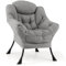COSTWAY Armchair Accent Chair, Sherpa Upholstered Lounge Armchair Leisure Sofa Chair with Side Pocket, Metal Frame Lazy Comfy Seat Reading Chairs for Living Room Bedroom (without Footstool, Grey)