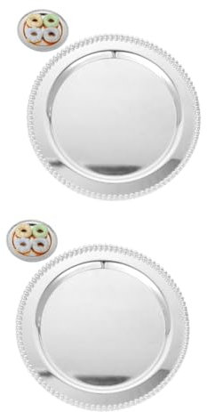 BESTYASH 2pcs Beaded Lace Plate Cake Dish Food Serving Tray Cake Plate Cottage Cheese with Fruit Circle Cake Pan Ring Dish Dining Table Decoration Food Serving Plate Appetizer Iron Silver