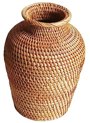 COSMEVIVI Handgefertigte Rattan Blumenvase Für Haushalt Trockenblumenbehälter Mit Blumenhalter Für Bürodekor Natürliche Und Schicke Dekoration Für Tisch Regal Oder Kaminsims