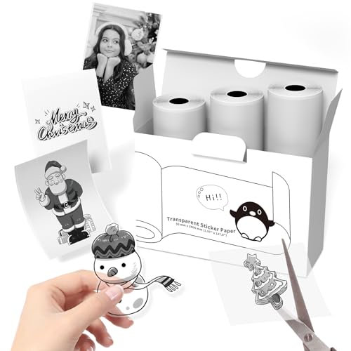 T02/Q02E/M02/M02L Transparentes Selbstklebendes Thermopapier - 50mm x 3500mm Aufkleberpapier für Fotos, Lernen, Notizen, Tagebücher, DIY, Memos, Öl-und Wasserfest, 10 Jahre Haltbar, 3 Rollen