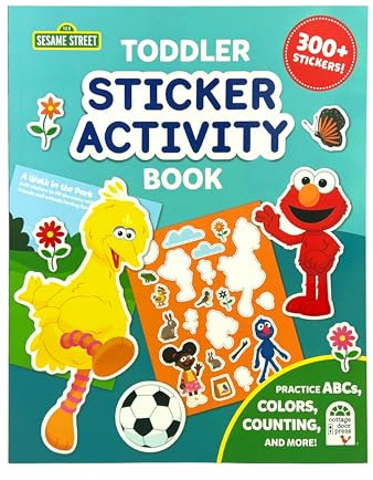 Sesame Street Sticker Activity Book for Toddlers and Preschoolers – 300+ Stickers with ABCs, Numbers, Colors, and Shapes – Fun Early Learning Travel Activity Book