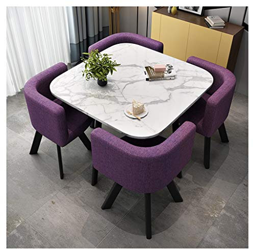 GUHPZA Marmortisch- und Stuhlset - Couchtisch- und Stuhlkombination für Wohnzimmer, Balkon, Esstisch, Büro, Konferenzraum, Schönheitssalon, Kino - Runder Tisch W, Lila - Quadratischer Tisch