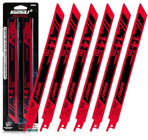 LOZAGU 6-Piece Metal Reciprocating Saw Blades, 229mm 14TPI Bi-Metal Sabre Saw for Pipe, Sheet, Rebar