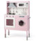 FANTASK Cucina per bambini con accessori da gioco, cucina in legno con cappa aspirante e lavatrice e suoni e luci reali, set da gioco per bambini dai 3 anni in su, rosa (71 x 29 x 101 cm)