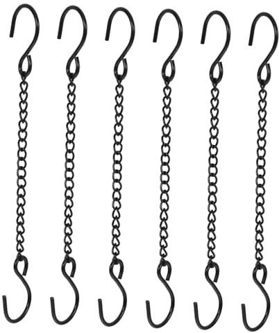 EXHUMKY 6-Pack Black Metal Hanging Chains for Signs and Ornaments 10cm Length with S-Hooks for Indoor and Outdoor Use Plant Hanger and Decorative Chain