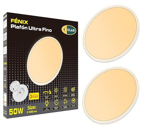CLAR - Plafón LED de Techo 50 cm para Salón y Cocina, Redondo, Blanco Cálido 3000ºK, 50W (Pack 2)