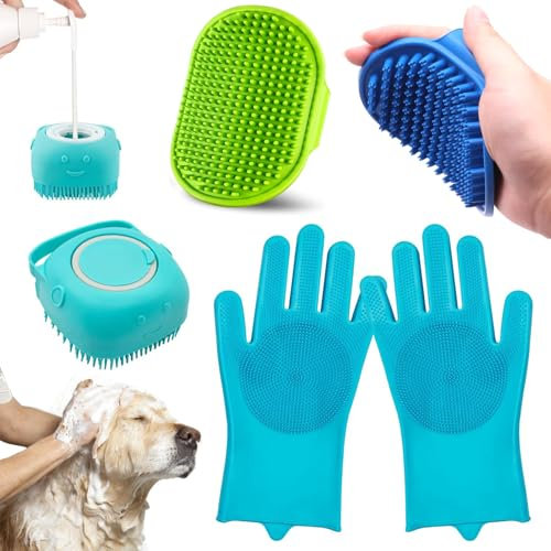 4PCS Dog Bath Brush |Dogs Scrubber for Bath | Pet Grooming Gloves cat Shower/Washing Pet Barh Brush Set Suitable for Short/Long Haired Dogs