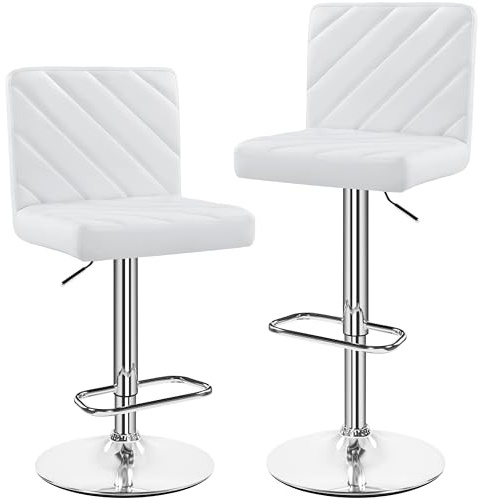 Soberine Coppia Sgabello da Bar Moderno Design Sgabello Alto con Schienale in Simipelle Sedia Alta da Cucina Regolabile Girevole Bianco