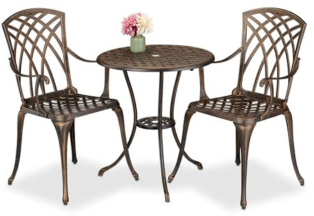 Relaxdays Mesa y Sillas Terraza, Conjunto Jardín Exterior, Aluminio Fundido, Muebles Balcón Antiguos, Negro/Bronce, 67 x 60 cm