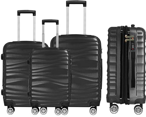 DMS Koffer Kofferset 3-teilig mit Rollen & Zahlenschloss – Hartschalenkoffer aus ABS – Trolley Set leicht & robust – ineinander stapelbar – Schwarz, Rosa, Silber oder Blau (Schwarz)
