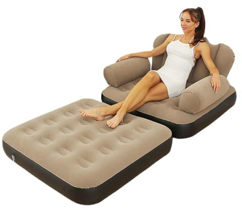Sofá inflable 5 en 1 en forma de L con reposabrazos ajustable | Cama hinchable portátil y tumbona para adultos | Muebles plegables ligeros para camping, piscina y hogar