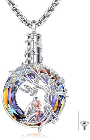 DAYLINLOVE Runden Urn kette für Asche 925er Sterling Silber Sonnenblume/Vergissmeinnicht/Bergbaum/Vater Tochter Anhänge Einäscherung Memorial Andenk Schmuck Geschenk Asche Eines Geliebten Damen