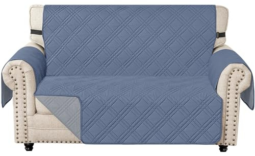 Ystyle Sofa Überzug 2 Sitzer Reversibel, Sofaschoner Waschbar, Universal Couch Bezug Mit Armlehne, Sofa Bezug rutschfest, Sofa Cover Für Haustier Katze Hunde, Graublau + Hellgrau