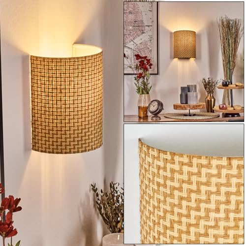 HOFSTEIN Wandleuchte Labrujo, Wandlampe aus Metall/Bast in Schwarz/Weiß/Natur, Leuchte im Boho-Design mit Lichteffekt und Schalter am Kabel, E27, Wohnzimmer, Schlafzimmer, Küche, Flur, Treppenhaus