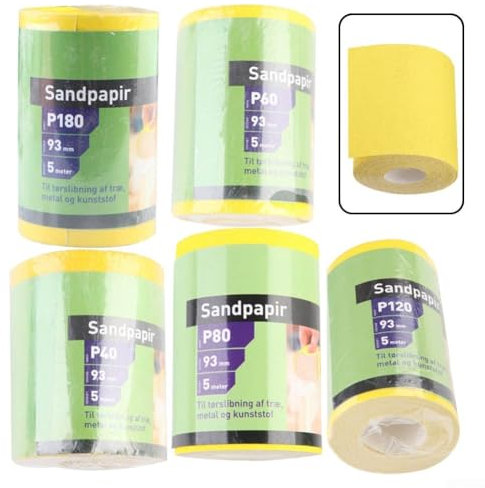 Premium Sandpaper Roll, 5 Meters, Yellow Aluminium Oxide Grit 40/60/80/120/180 (80#)