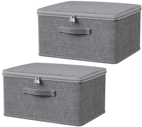 Rppiup 2PCS Storage Box with Combination Lock, Lockable Storage Box, Foldable Organiser Box, Fabric Storage Boxes with Lid for Bedding, Clothes, Toys, Medicines (30x20x14cm)