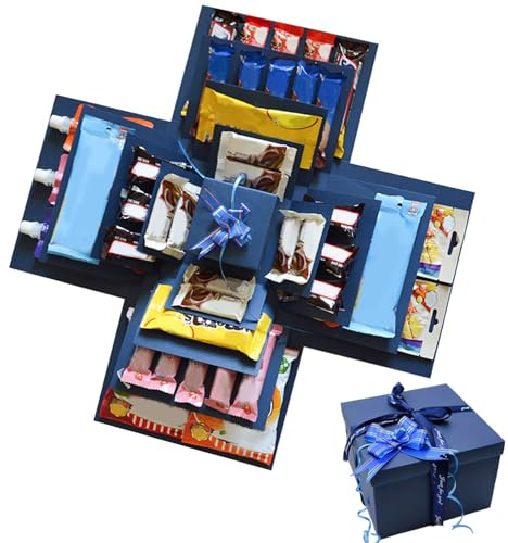 Explosionsbox, 5-lagige Überraschungsbox, DIY Handgemachte Überraschungsbox Geburtstag, für Frauen, Männer, Kinder, Weihnachten, Geburtstag, Jubiläum,Valentinstagsgeschenke,Hochzeitsgeschenk (Blau)