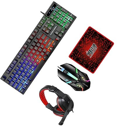 DOITOOL Wired Gaming Keyboard Mouse Combo Backlit 104-key Keyboard Optical Gaming Mouse Wired Headset Pad for Office and Use