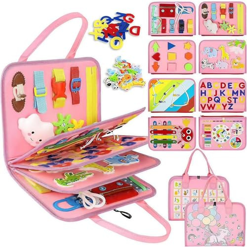 HOPASRISEE Toddla Montessori Busy Board, Montessori Busy Board, Toddler Busy Book for Children Aged 18 Months to 5 Years, Sensory Boards Suitable for Home, Car, Travel(B)
