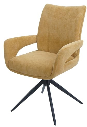 Mendler Esszimmerstuhl HWC-O78 Stoff/Textil - senfgelb | Küchenstuhl, Stuhl, drehbar Auto-Return, Chenille (310g/m²), Öko-Tex
