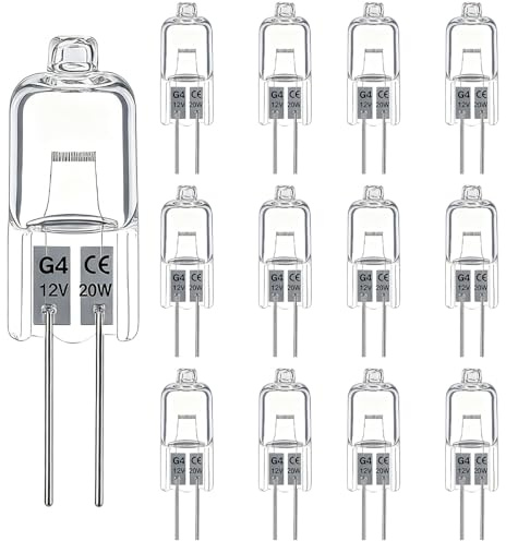 Trubuyware G4 12V 20W Halogen leuchtmittel, 12 Stück Halogen G4 20W Warmweiß 2700K, klare Kapsel 2 polige Stiftsockellampe Dimmbar für Dunstabzugshauben, Schränke, Tischlampen, Deckenleuchten
