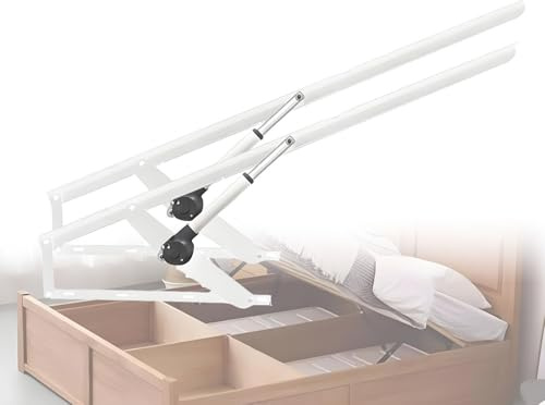 AiODiO 2 Stahl-Erhöhungen, robuster elektrischer Bettliftmechanismus, 600 kg Tragkraft, ferngesteuerte, klappbare Betthebestange zur Aufbewahrung White-1.1m
