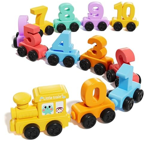 KINDLUME Magnetischer Zahlen-Zug, Montessori Spielzeug 2 Jahre, Spielzeug ab 2 Jahre mit Zahlen 0-10, Eisenbahn Kinder und Rutschauto, Pädagogisches Lernspielzeug für Zahlen, Farben