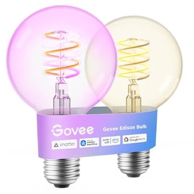 Govee Ampoule Connectée Edison E27, Lampe LED Vintage RGBWW G80, Lot de 2 | Compatible avec Alexa, Google Assistant, Dimmable avec Ruban LED COB, 16 Millions de Couleurs DIY, pour Restaurant et Salon