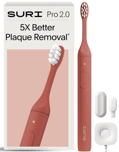 SURI Pro Sonic Electric Toothbrush | Over 4+ Weeks Battery | Pressure Sensor | Aluminium Body | 2-Minute Timer | Plant-Based Head | Red