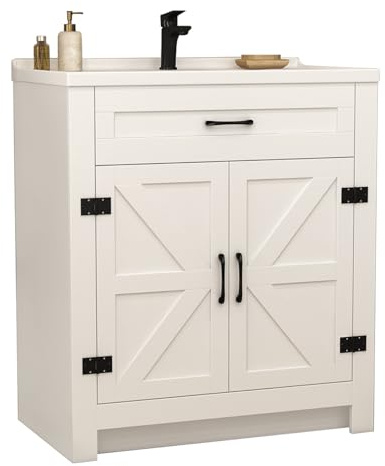 Teousev Waschbeckenunterschrank 80 cm mit Keramikbecken, Waschtisch mit Unterschrank & Badmöbel Set, Soft-Close Türen, feuchtigkeitsbeständiges MDF, einfache Montage, ideal für Familienbäder, Weiß