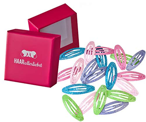 Haarallerliebst Haarspangen Oval für Kinder & Damen – 20 Stück in pastell Glitzer (5 cm) inkl. Aufbewahrungsbox pink – Ideal für normales Haar