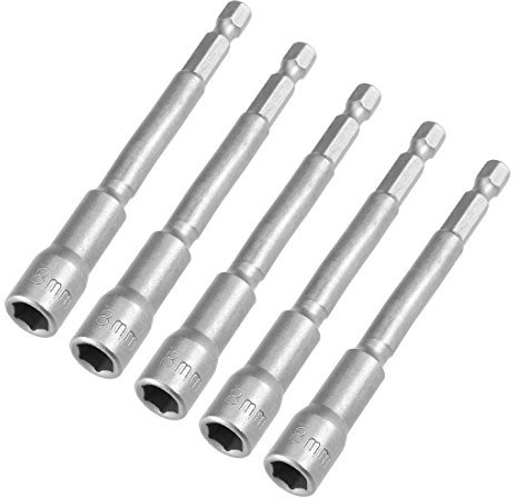 Sourcingmap 5 Pcs 1/4 Quick-Change Hex Shank 8mm Nut Setter Driver Drill Bit, 100mm Length, Metric No-Magnetic