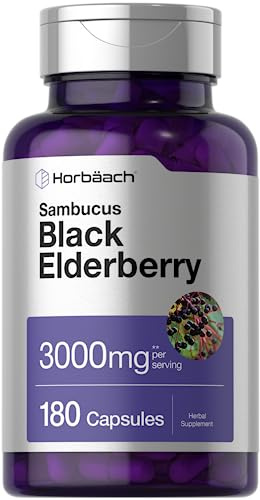Horbäach Black Elderberry | 180 Capsules | Sambucus Extract Supplement | Non-GMO & Gluten Free