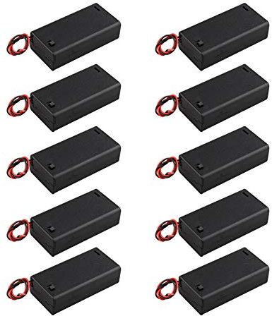 HALJIA 10Pcs 3V AA 2 x 1.5V Battery Holder Case Plastic Battery Storage Box with Case Cover ON/OFF Switch Wire Leads