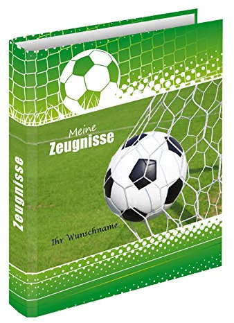 Zeugnismappe mit schwarzgefärbter Gravur / Zeugnisringbuch / Fußball