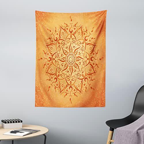 ABAKUHAUS Blatt Wandteppich, Orange Mandala aus Weiches Mikrofaser Stoff Waschbar ohne Verblassen Digitaldruck, 110 x 150 cm, Orange