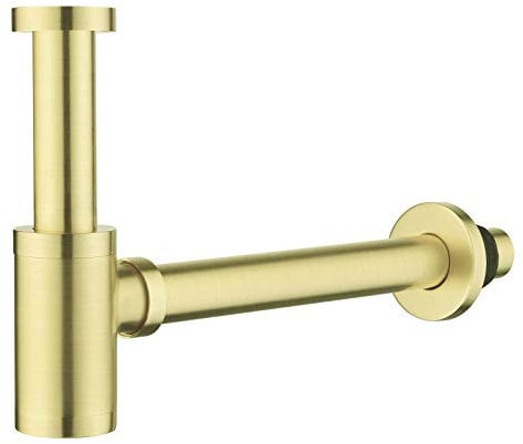 Brass Bottle Trap 1 1/4, Round Decorative P-Trap with 200mm Extension Tube, Adjustable Waste Traps Plumbing Drain Tube for Bathroom Sink Basin Vessel, Brushed Gold