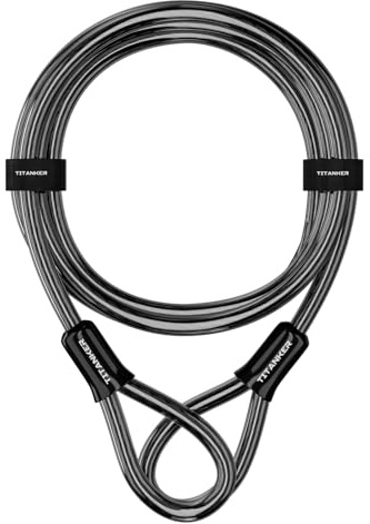 Titanker Bike Lock Cable,12mm Thick Security Cable with Loops Heavy Duty Steel Cable Vinyl Coated Bike Cable Lock Security Chain (4ft, 7ft, 15ft, 30ft)