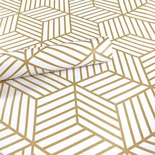 Meboom Rouleau de papier peint en vinyle Motifs hexagones et bandes Doré 45 x 250 cm