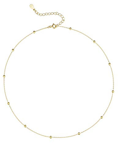 IMINI Minimalist Ball Bead Choker Sterling Silver Necklace for Women Teen Girls Satellite Beaded Adjustable Chain Layering Simple Chokers 18K Gold Plated
