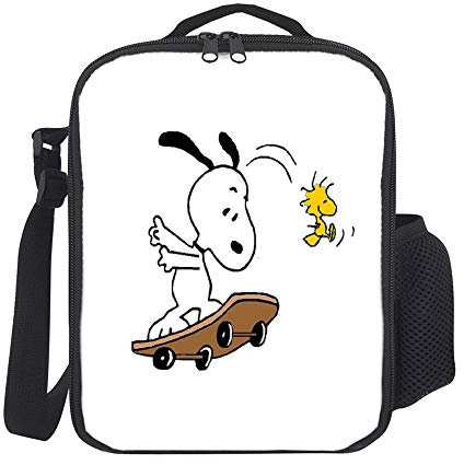 Snoopy and Woodstock Insulated Travel Picnic Lunch Box Tote Portable Lunch Bag with Shoulder Strap